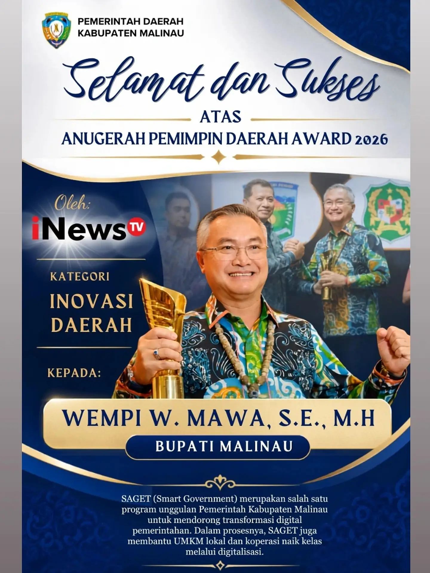 Selamat Kepada Pemerintah Daerah Kabupaten Malinau Pemimpin Daerah Award